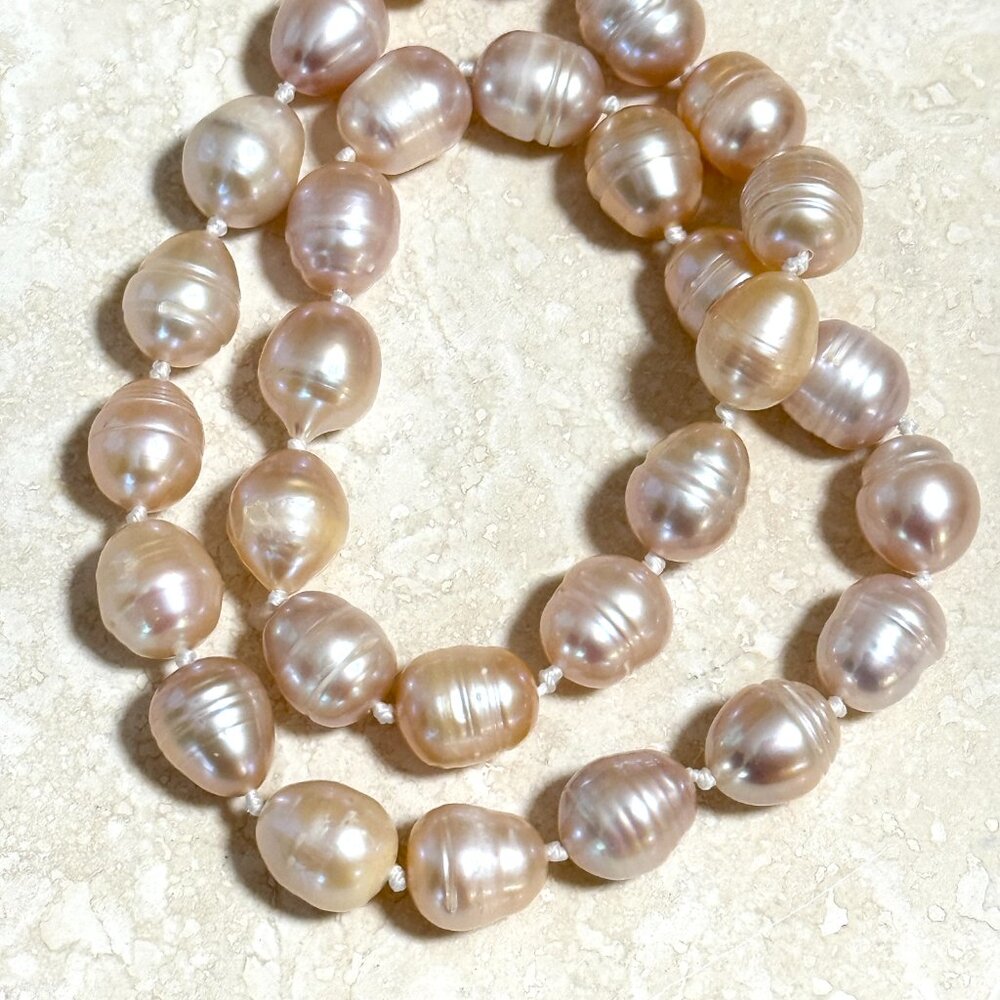 Freshwater Pearl Necklace, Hand-Knotted 12x9mm Large Lavender Blush Pearls - Picture 4 of 10